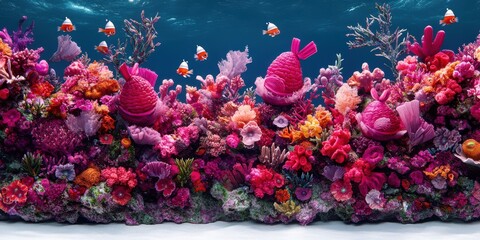 Wall Mural - A Vibrant Underwater Coral Reef Scene with Clownfish Swimming Amidst Colorful Corals and Sea Anemones in an Oceanic Wonderland