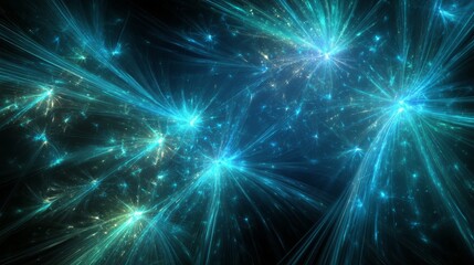 This abstract blue and green background features a fractal explosion star enhanced with glossy lines.