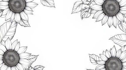 Illustration of Sunflower Frames Sunflower Bouquets in Line Style Hand Drawn Illustration of Sunflower Bouquets Coloring Page Featuring Sunflowers