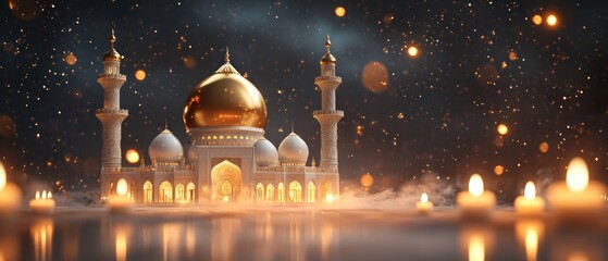 Wall Mural - Illuminated Mosque with Golden Dome and Candles