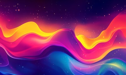 Wall Mural - In a sleek glossy 2D style, this abstract line art illustration features a shiny background with vibrant glowing lights