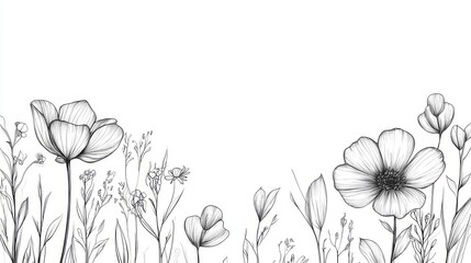 Hand-drawn fine line artwork of leafy greenery for a botanical coloring page