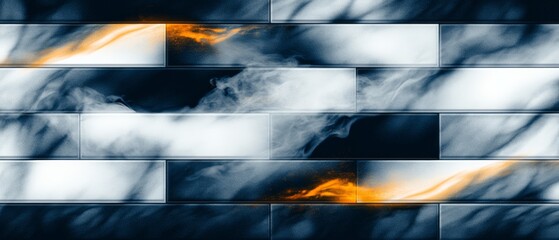 Sticker - Abstract orange and black smoke on a tiled wall background