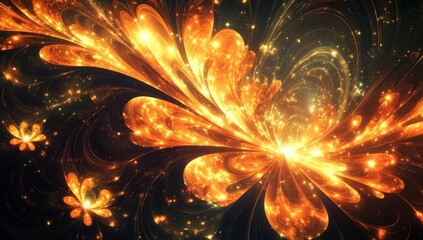 Gold background featuring intricate lines and glossy effects of a fractal explosion star