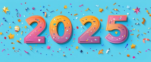 Wall Mural - Colorful celebration design featuring large numbers for the year 2025 against a festive background