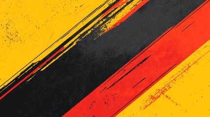 Abstract grunge background with black, red, and yellow stripes, resembling a flag with visible brush strokes, creating a vintage and retro vibe for design projects