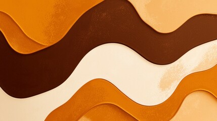 Wall Mural - Abstract background featuring flowing orange and brown waves creating a sense of movement and depth. The warm color palette evokes feelings of warmth, energy, and creativity