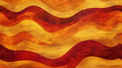 Wall Mural - Energetic abstract painting with wavy brushstrokes blending red and gold tones, creating a vibrant and stylish composition evoking passion and luxury