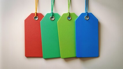 Colorful blank price tags on a plain background for retail and promotional use