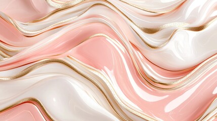 Wall Mural - Abstract luxury marble texture with pink and white paint, freely mixing, and golden glitter veins. Perfect for cosmetics, packaging, social media, and branding