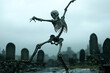 © Sandaru - Skeleton Dancing in a Graveyard with Tombstones in the Background