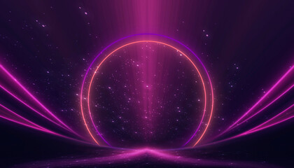 Wall Mural - Neon empty stage lamps, pink and purple light, dark corridor, futuristic dark neon portal.