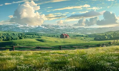 Sticker - Idyllic Pasture with Rolling Green Hills,  hyperrealistic  Video