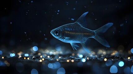 Bright skirt tetra fish glowing with dotted light pattern image