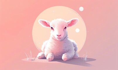 Realistic cartoon avatar of cute sheep animal on simple minimalist background Generate AI