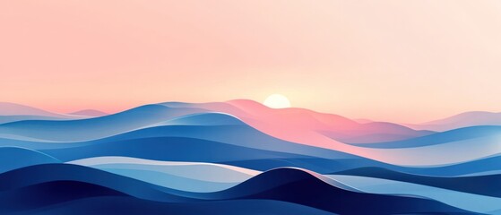 Canvas Print - Abstract Sunset Over Blue and Pink Mountains