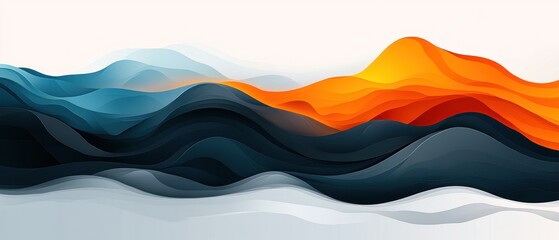 Canvas Print - Abstract Wavy Landscape in Blue, Orange, and Gray Tones