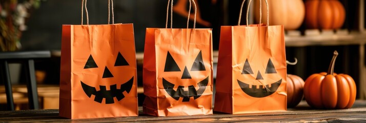 Wall Mural - Spooky Jack-o'-Lantern Face Gift Bags for Halloween Treats