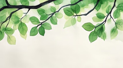 Isolated green leaf branch illustration on white background.