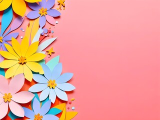 Wall Mural - Colorful Paper Flowers on Pink Background