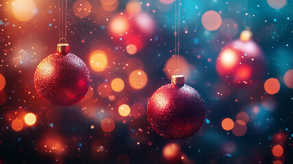 Aufkleber - Three red Christmas ornaments are sitting on a red background