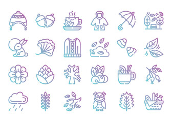 Wall Mural - Seasonal autumn in gradient outline icon set.Vector illustration