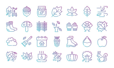 Wall Mural - autumn gradient outline icon set.vector illustration