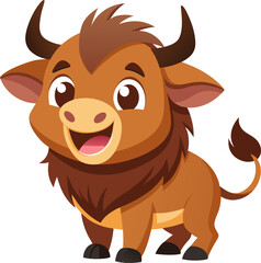 Cute buffalo cartoon character isolated on a transparent background