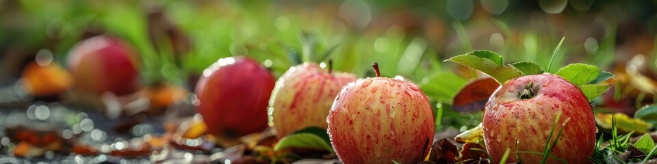 Sticker - Decaying apples resting on the ground under the apple tree