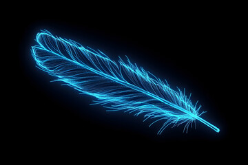 Neon illustration of a feather with glowing effects isotated on black background.