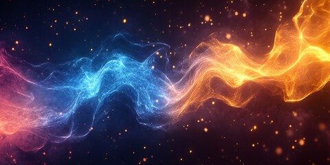 Wall Mural - Abstract digital background with blue and orange glowing waves.