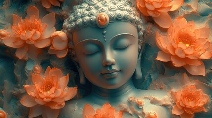 Poster - Peaceful Serenity of Buddha with Lotus Blossoms