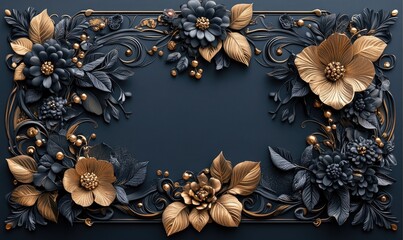 Canvas Print - 3D Floral Design with Gold and Navy