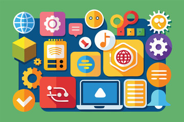 Aufkleber - Colorful collection of app icons showcasing various activities and services, including shopping, navigation, and technology, arranged in a vibrant grid layout