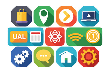 Aufkleber - Colorful collection of app icons showcasing various activities and services, including shopping, navigation, and technology, arranged in a vibrant grid layout