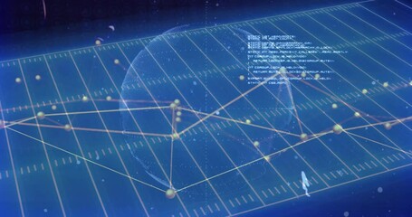 Poster - Animation of network of connections and data processing over globe on black background