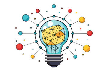 Poster - Creative light bulb design with interconnected elements symbolizing innovation and ideas during a bright and colorful digital concept