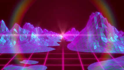 Wall Mural - animation of light trails and digital mountains on black background
