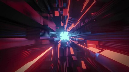 Wall Mural - animation of neon tunnel on black background