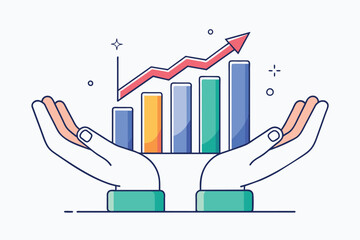 Aufkleber - Hands supporting a growing bar graph, illustrating financial progress and data analysis in a modern setting