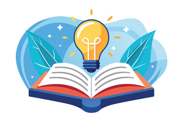 Aufkleber - A bright light bulb emerging from an open book amidst colorful leaves, symbolizing creativity and learning in a vibrant and imaginative setting