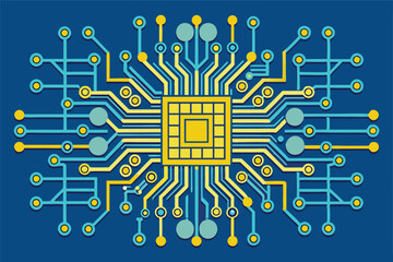 Poster - Circuit board design featuring intricate connections and vibrant colors, representing technological innovation and electronic engineering