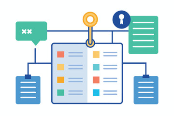 Poster - A digital illustration showcasing interconnected data and secure information management in a modern office environment, emphasizing organization and privacy practices