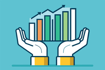 Aufkleber - Hands supporting a growing bar graph, illustrating financial progress and data analysis in a modern setting