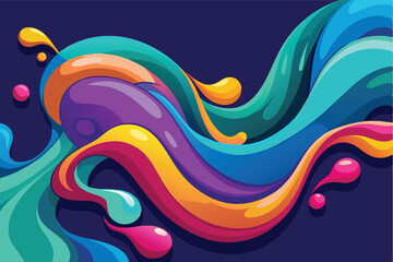 Poster - Bright and colorful abstract waves of paint flowing gracefully across a dark background, creating a vibrant and dynamic aesthetic in a modern artistic style