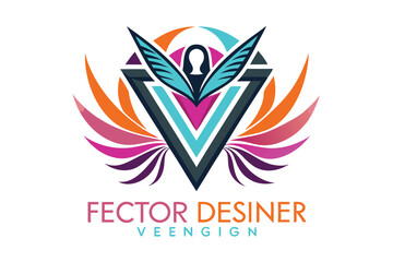 Poster - Creative logo design featuring vibrant colors and abstract shapes with a central emblem, symbolizing innovation and artistic expression in a modern aesthetic