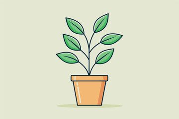 Poster - A vibrant green plant with multiple leaves in a simple terracotta pot against a soft pastel background, showcasing the beauty of indoor gardening for home decor