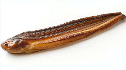 Wall Mural - a smoked eel with a rich, glossy finish and herbs against an isolated white background