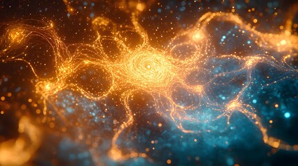 Poster - A bright orange and blue galaxy with a bright yellow star in the center. The colors are vibrant and the image has a sense of energy and excitement