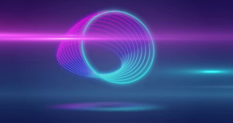 Wall Mural - Animation of neon circles on blue background